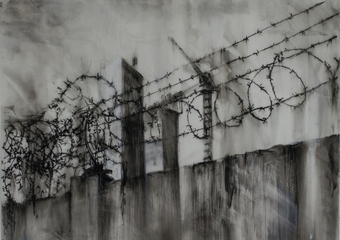  On the other Side   ,  35x43cm ,   conte, acrylic on Denril film 
